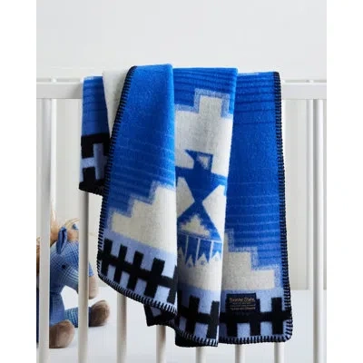Pendleton Morning Storm Crib Blanket In Blue,cream