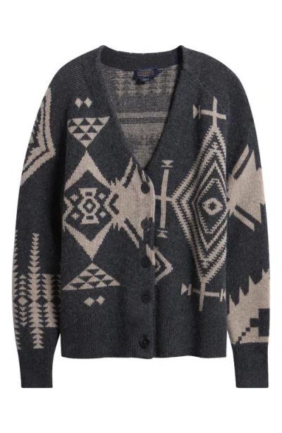 Pendleton Oversize Wool Blend Cardigan In Black/taupe