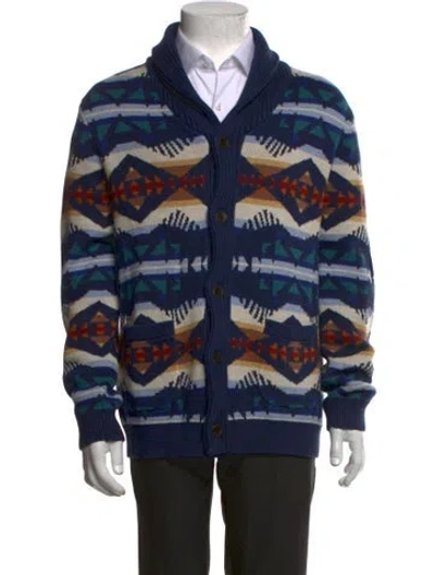 Pre-owned Pendleton Patterned Collar Cardigan In Blue