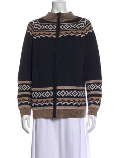 Pre-owned Pendleton Patterned Open Front Sweater In Black