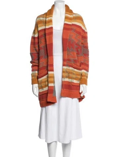 Pre-owned Pendleton Patterned Open Front Sweater In Orange