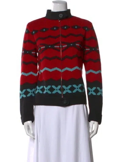 Pre-owned Pendleton Patterned Open Front Sweater In Red