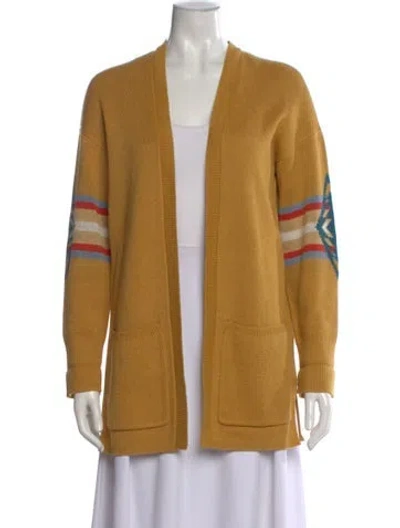 Pre-owned Pendleton Patterned Open Front Sweater In Yellow