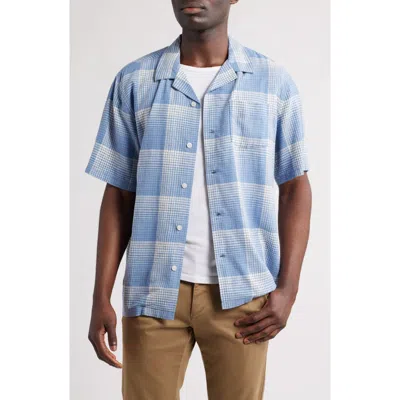 Pendleton Plaid Linen Blend Camp Shirt In Blue