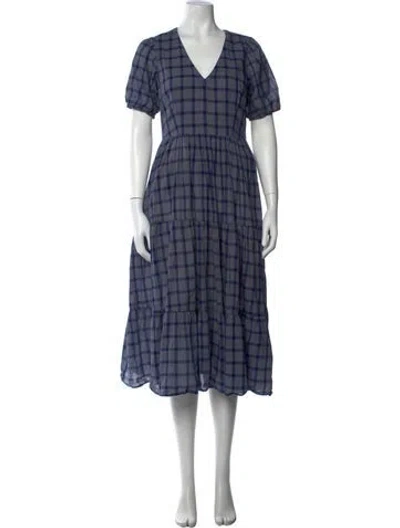 Pre-owned Pendleton Plaid Print Midi Length Dress In Blue