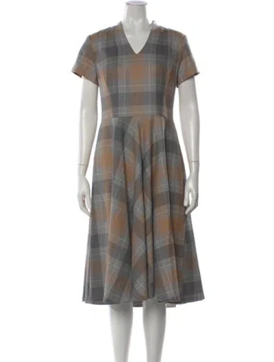 Pre-owned Pendleton Plaid Print Midi Length Dress In Gray