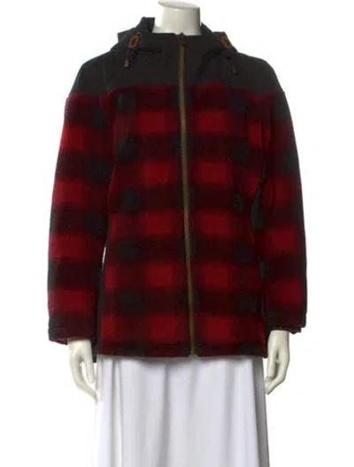 Pre-owned Pendleton Plaid Print Mock Neck Sweater In Red