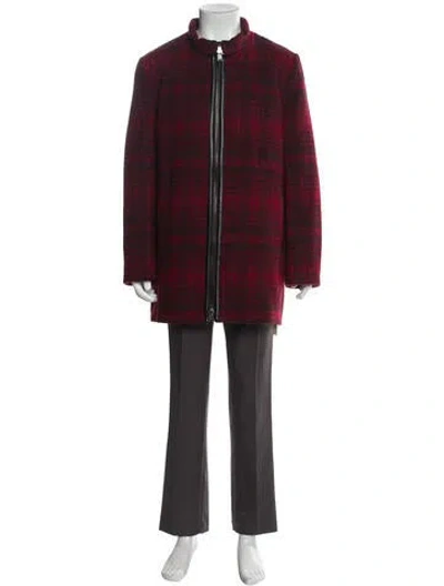 Pre-owned Pendleton Plaid Print Overcoat In Burgundy