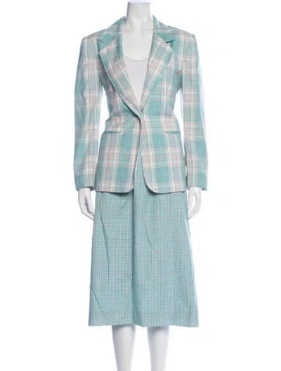 Pre-owned Pendleton Plaid Print Skirt Suit In Blue