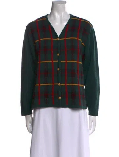 Pre-owned Pendleton Plaid Print V-neck Sweater In Green
