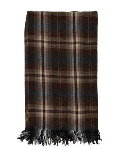 Pre-owned Pendleton Plaid Virgin Wool Throw Blanket In Brown