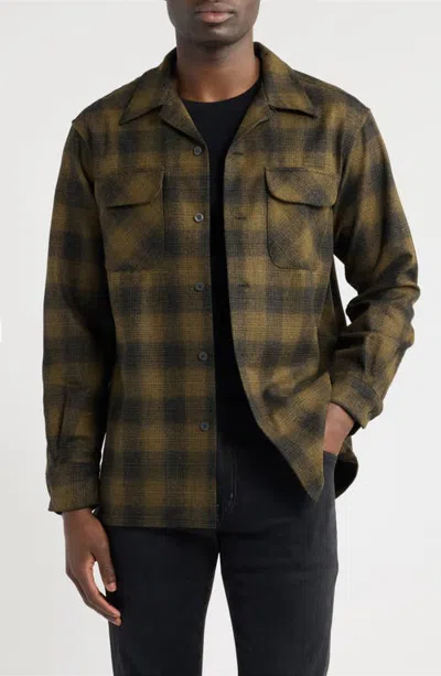 Pendleton Plaid Wool Flannel Button-up Board Shirt In Olive Shadow Plaid