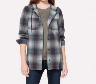 Pendleton Plaid Wool Hoodie In Green Plum In Blue