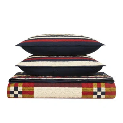 Pendleton Scout Stripe F/q Coverlet Set Navy