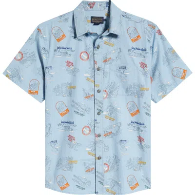 Pendleton Shoreline National Park Print Short Sleeve Cotton Button-up Shirt In Blue