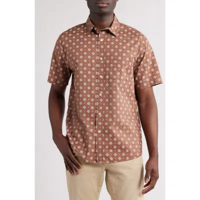 Pendleton Shoreline National Park Print Short Sleeve Cotton Button-up Shirt In Geo Red Brown