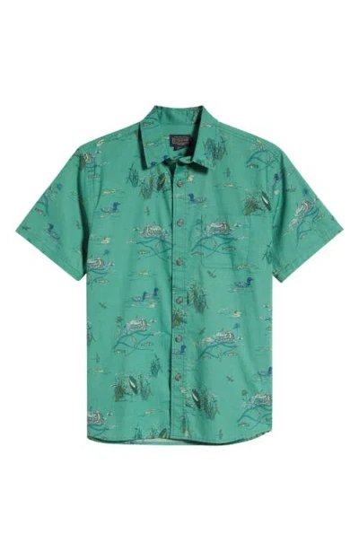 Pendleton Shoreline Nature Print Short Sleeve Cotton Button-up Shirt In Green