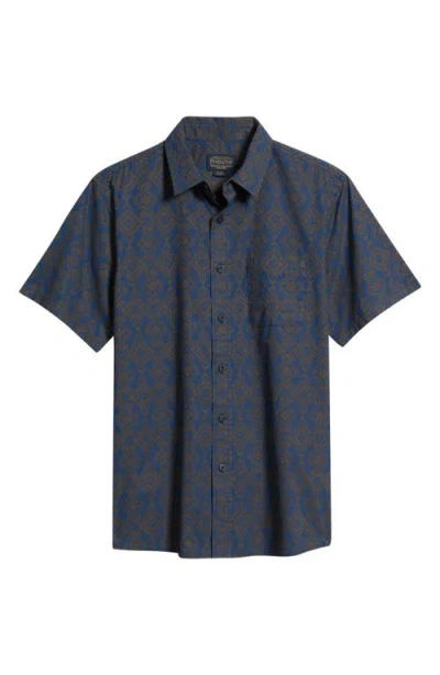 Pendleton Shoreline Short Sleeve Cotton Button-up Shirt In Blue