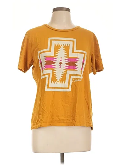 Pre-owned Pendleton Short Sleeve Top Gold Crew Neck Tops