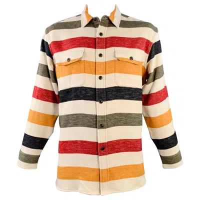 Pre-owned Pendleton Size L Cream Multi Color Stripe Cotton Oversized Long Sleeve Shirt In White