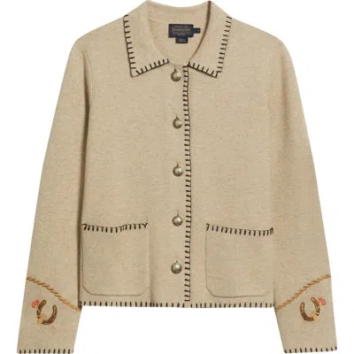 Pendleton Souvenir Blanket Stitch Cotton & Merino Wool Cardigan In Gray