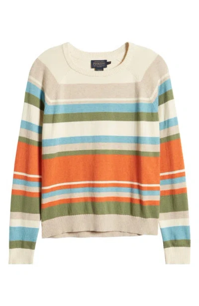 Pendleton Stripe Cotton & Cashmere Crewneck Sweater In Ivory Multi