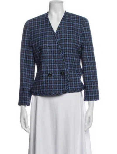 Pre-owned Pendleton Virgin Wool Houndstooth Print Blazer In Blue