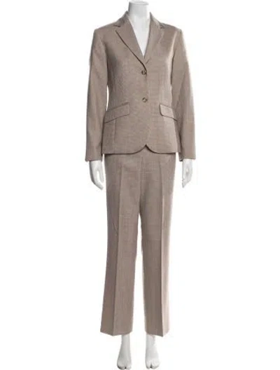 Pre-owned Pendleton Virgin Wool Houndstooth Print Pantsuit In Neutrals