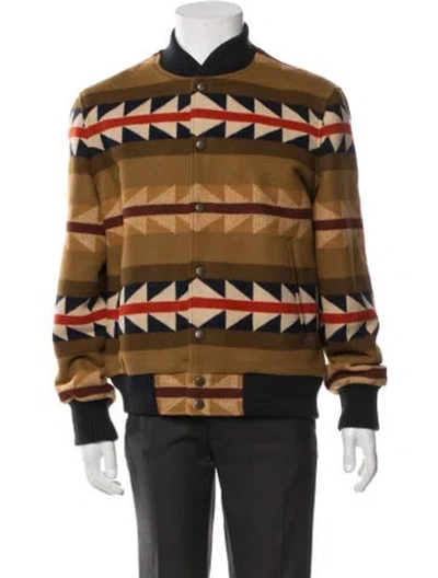 Pre-owned Pendleton Virgin Wool Patterned Bomber Jacket In Brown