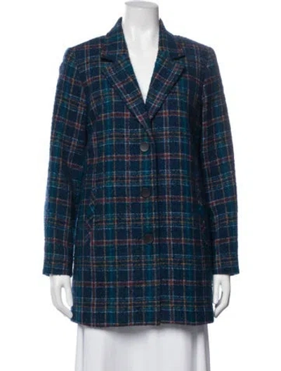 Pre-owned Pendleton Virgin Wool Plaid Print Blazer In Blue