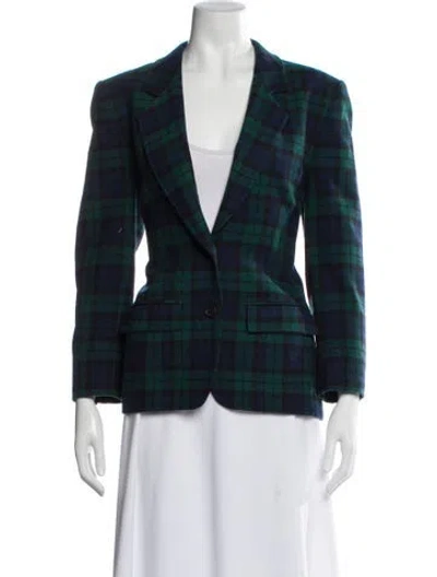 Pre-owned Pendleton Virgin Wool Plaid Print Blazer In Blue