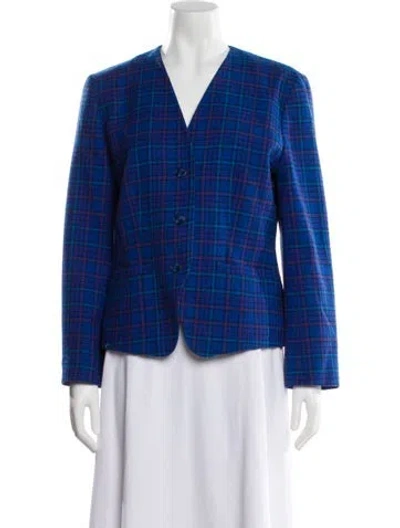 Pre-owned Pendleton Virgin Wool Plaid Print Blazer In Blue