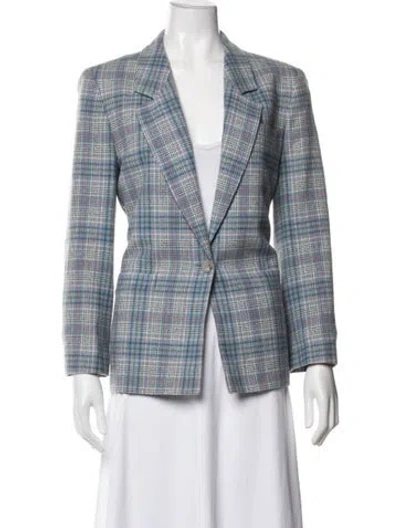 Pre-owned Pendleton Virgin Wool Plaid Print Blazer In Blue