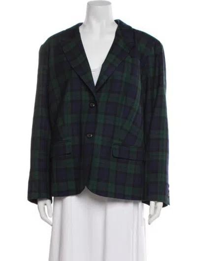 Pre-owned Pendleton Virgin Wool Plaid Print Blazer In Blue/green