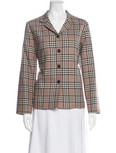 Pre-owned Pendleton Virgin Wool Plaid Print Blazer In Brown
