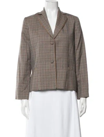 Pre-owned Pendleton Virgin Wool Plaid Print Blazer In Brown