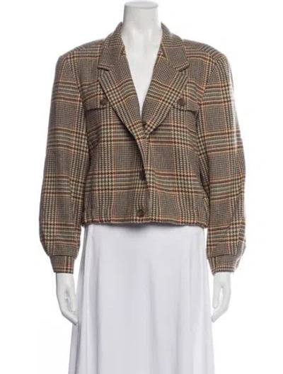 Pre-owned Pendleton Virgin Wool Plaid Print Blazer In Brown