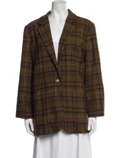 Pre-owned Pendleton Virgin Wool Plaid Print Blazer In Brown