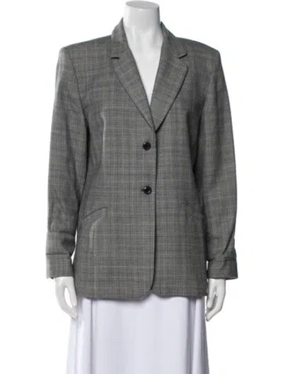 Pre-owned Pendleton Virgin Wool Plaid Print Blazer In Gray