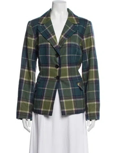 Pre-owned Pendleton Virgin Wool Plaid Print Blazer In Green
