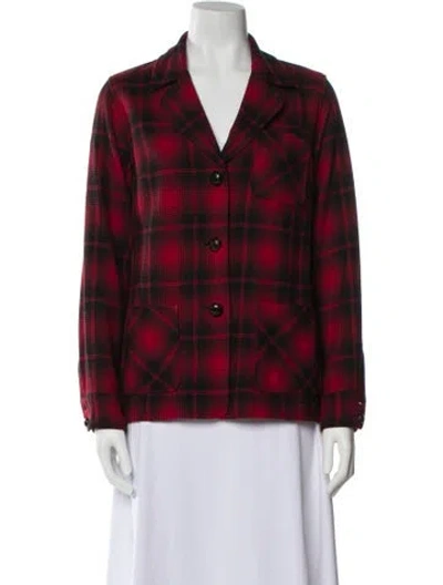 Pre-owned Pendleton Virgin Wool Plaid Print Blazer In Red