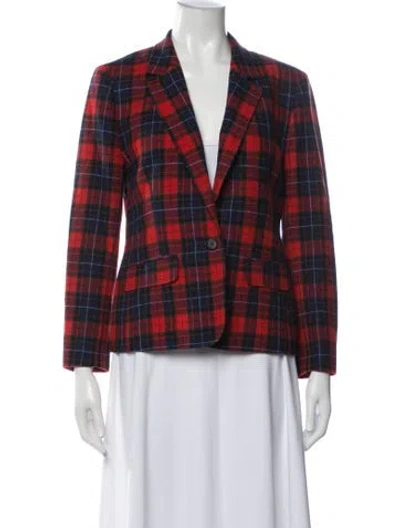 Pre-owned Pendleton Virgin Wool Plaid Print Blazer In Red