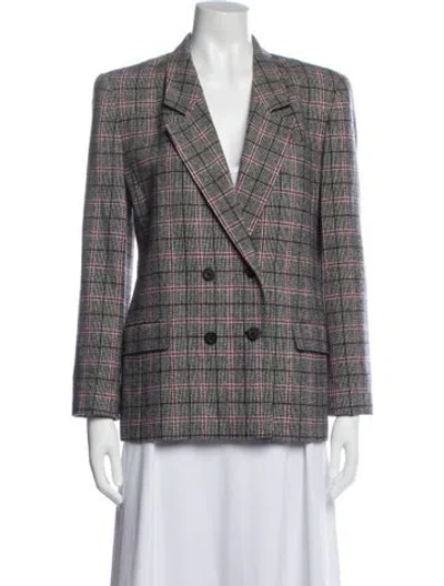Pre-owned Pendleton Virgin Wool Plaid Print Blazer In White