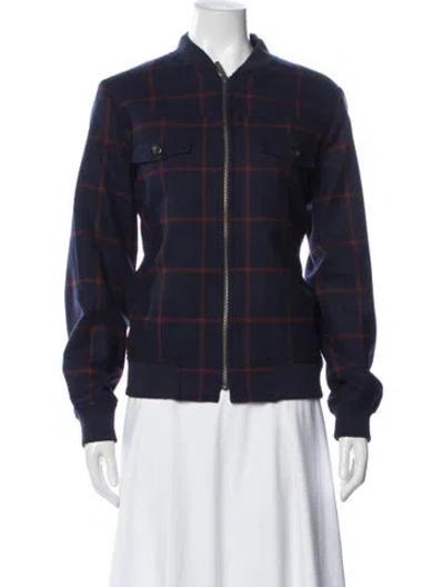 Pre-owned Pendleton Virgin Wool Plaid Print Bomber Jacket In Blue