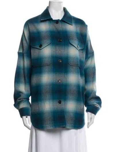 Pre-owned Pendleton Virgin Wool Plaid Print Coat In Blue