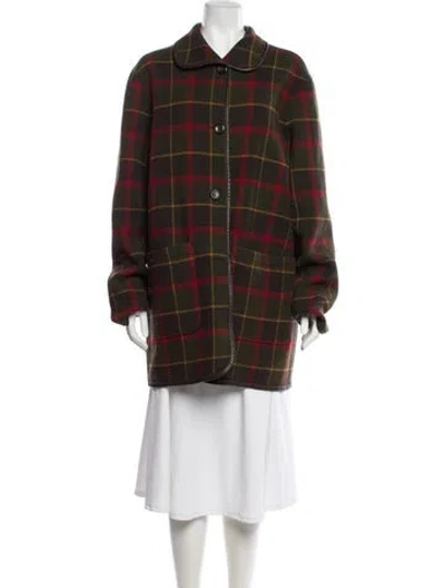 Pre-owned Pendleton Virgin Wool Plaid Print Coat In Brown