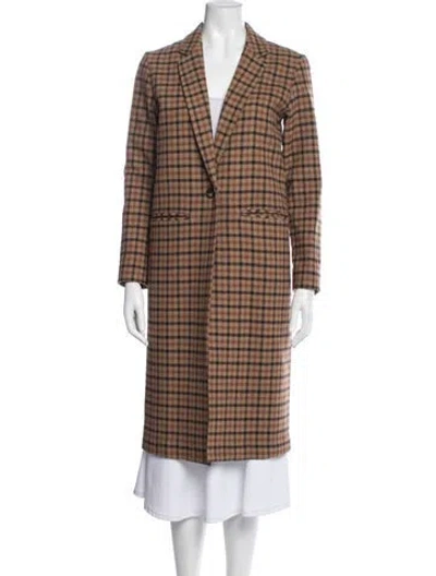 Pre-owned Pendleton Virgin Wool Plaid Print Coat In Brown