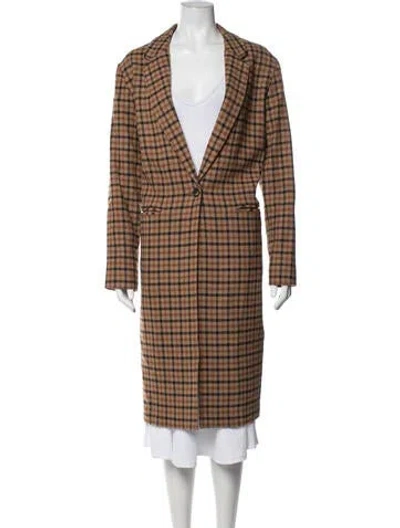 Pre-owned Pendleton Virgin Wool Plaid Print Coat In Brown