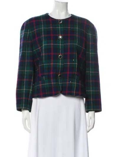 Pre-owned Pendleton Virgin Wool Plaid Print Evening Jacket In Blue