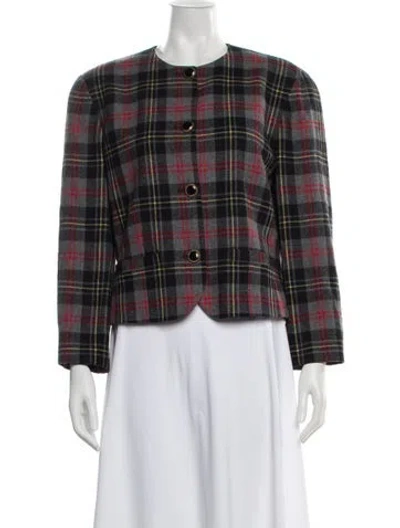 Pre-owned Pendleton Virgin Wool Plaid Print Evening Jacket In Gray